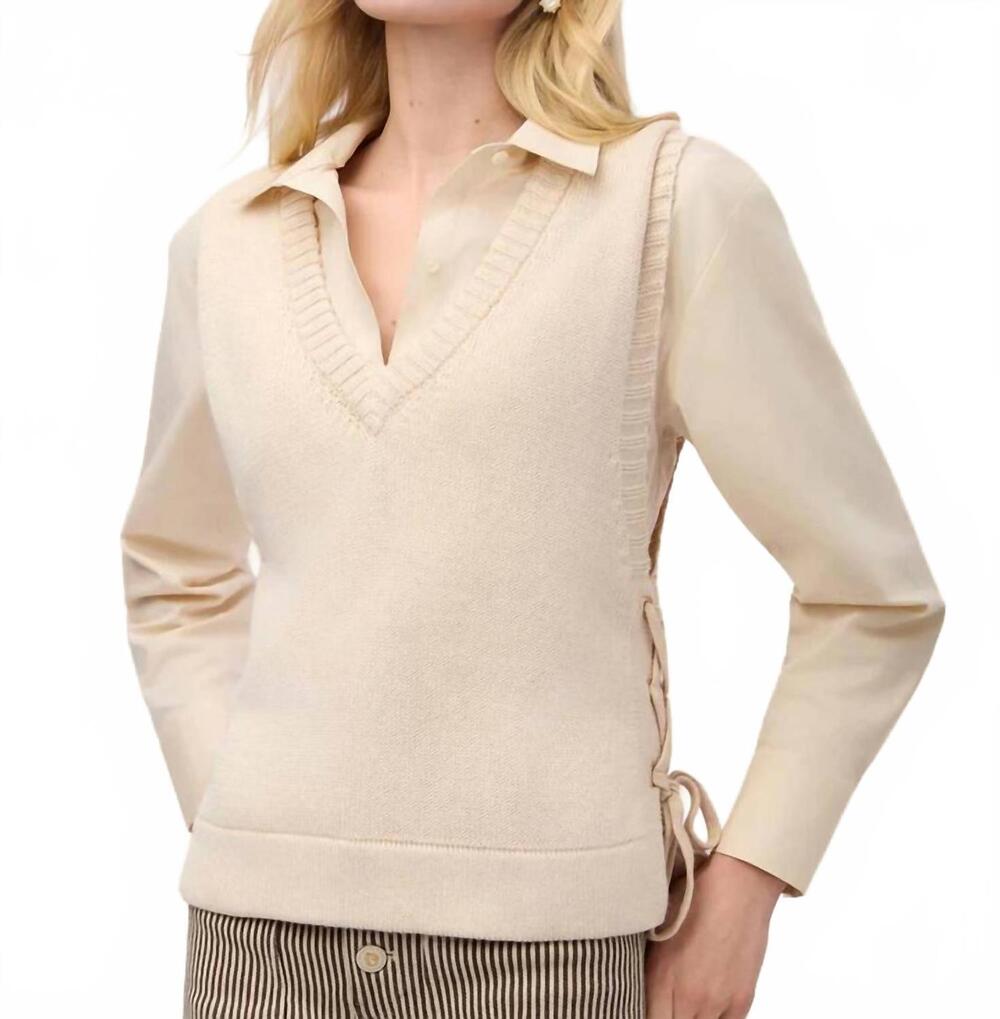 NEW SPARTINA 449 beatrice lace up vest in warm beige